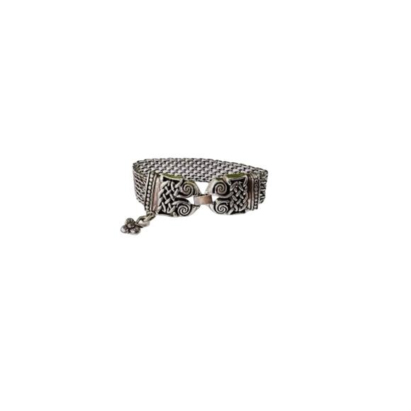 Vintage Brighton Silver Tone Mesh Link Wide Celtic Style Bracelet 7.5” Snap J13 - Picture 1 of 9